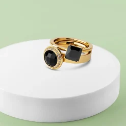 Fashion Melano Jewelry Melano Twisted Black Glitter Ringen Set